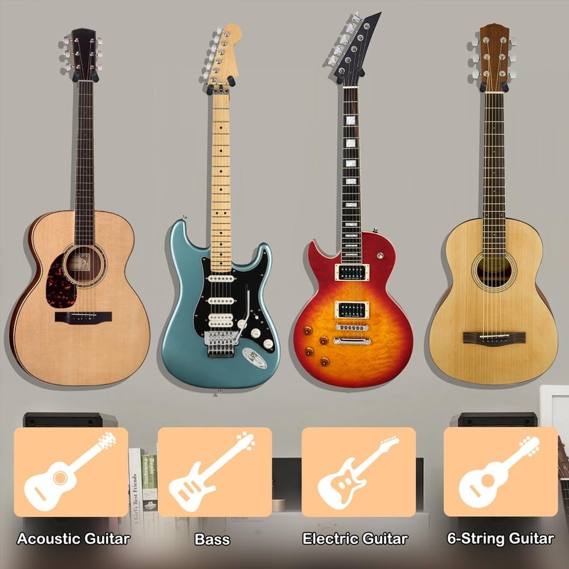 MOREYES Guitar Wall Mount 4 Pack, Guitar Wall Hangers with Rotatable Soft Guitar Hook for All Size Guitars, Hardwood U-Shaped Guitar Holder for Acoustic Guitar, Bass, Easy to Install, Black Walnut - Image 4